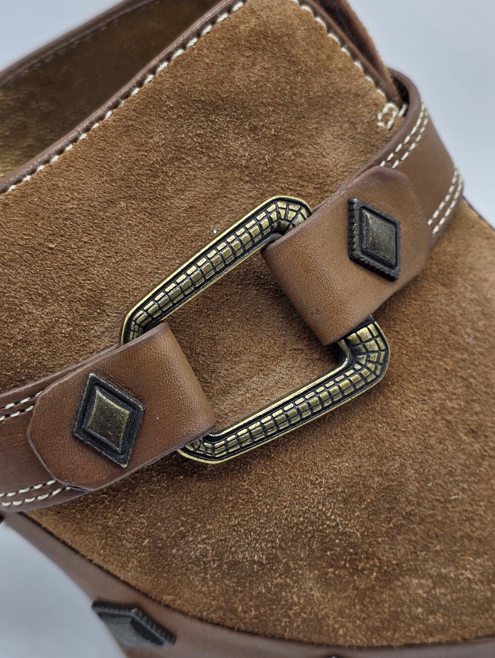 VTG Cole Haan Suede Studded Clog Mules 7.5 B 70s Westerncore Boho - Picture 7 of 16